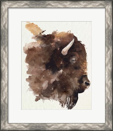 Framed Watercolor Bison Profile I Print