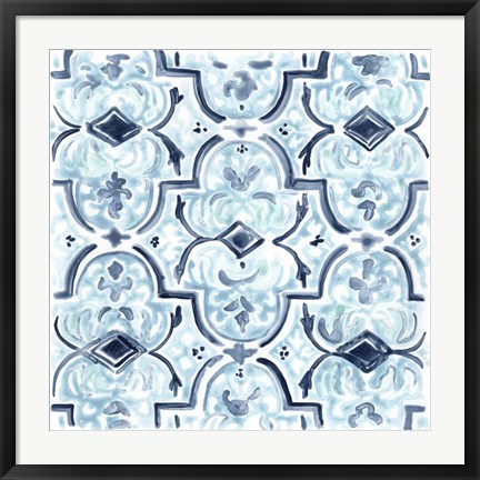 Framed Azure Mosaic Tile II Print