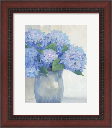 Framed Blue Hydrangeas in Vase I Print