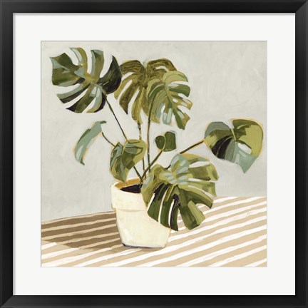 Framed Plant on Stripes II Print