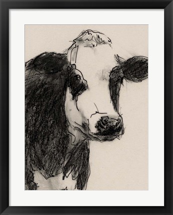 Framed Cow Portrait Sketch I Print