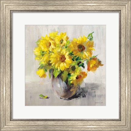 Framed Sunflower Still Life II on Gray Print