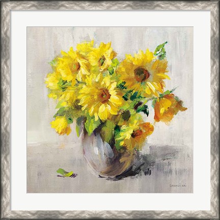 Framed Sunflower Still Life II on Gray Print