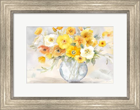 Framed Bright Poppies Vase yellow gray Print