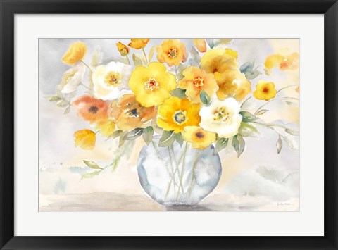 Framed Bright Poppies Vase yellow gray Print