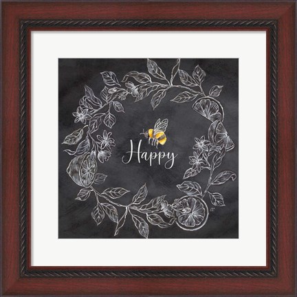 Framed Bee Sentiment Wreath Black I-Happy Print