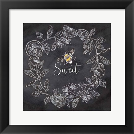 Framed Bee Sentiment Wreath Black IV-Sweet Print