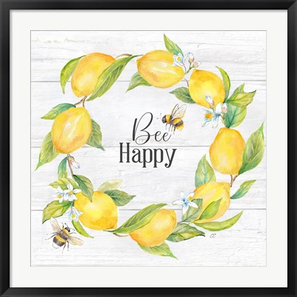 Framed Lemons &amp; Bees Sentiment woodgrain II Print