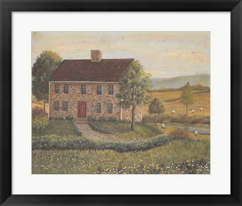 Framed Stone House with Wild Flowers Print