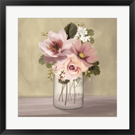 Framed Pink Mason Jar Floral Print