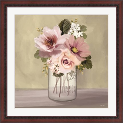 Framed Pink Mason Jar Floral Print