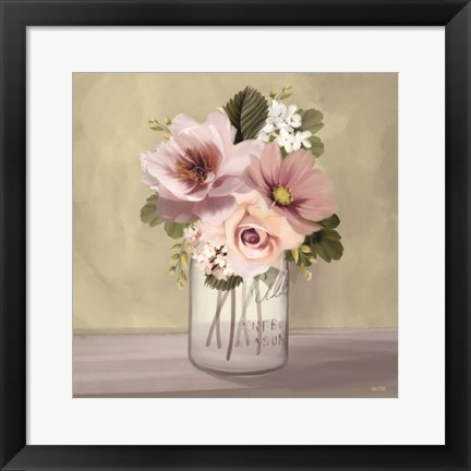 Framed Pink Mason Jar Floral Print