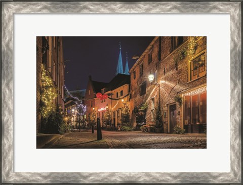 Framed Winter Nighttime Street 2 Print