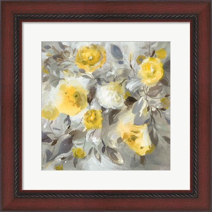 Framed Floral Uplift Yellow Gray Print