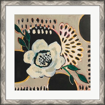 Framed Flower and Black Circles Print
