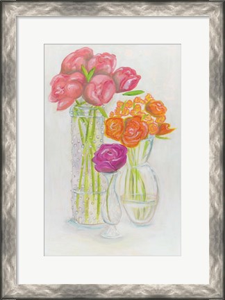 Framed Flowers in Vases Print