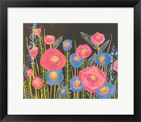 Framed Pink and Blue Flowers Print