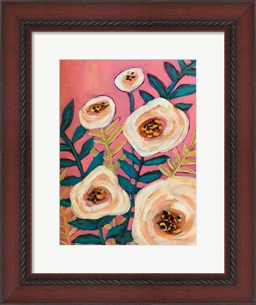 Framed White Flowers on Pink Print