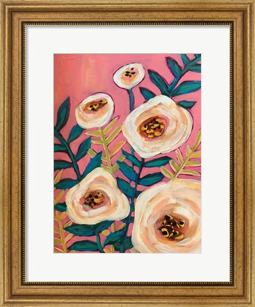 Framed White Flowers on Pink Print