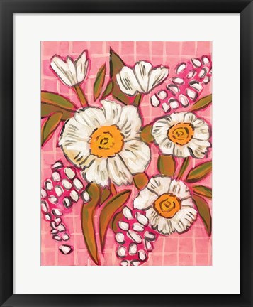 Framed Flowers on Grid Print
