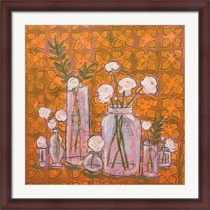 Framed Flowers in Vases on Orange Print