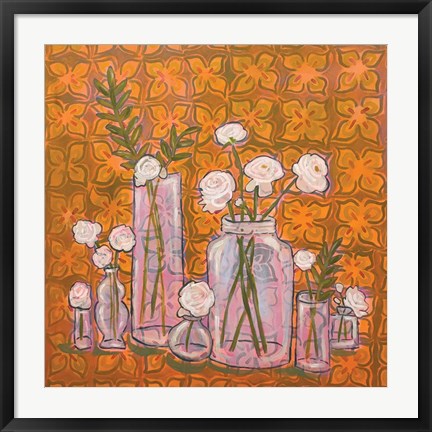 Framed Flowers in Vases on Orange Print