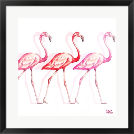 Framed Flamingo Trio I Print