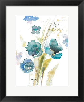Framed Watercolor Modern Blue Poppies Print