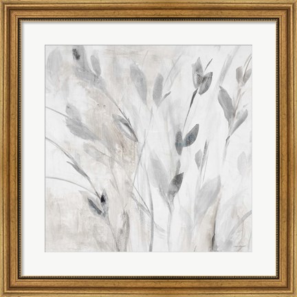 Framed Gray Misty Leaves Square I Print
