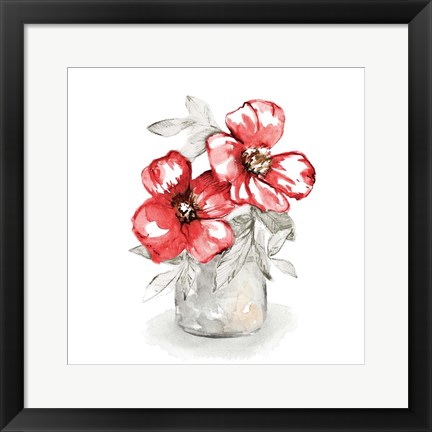 Framed Red Florals In Watering Can II Print