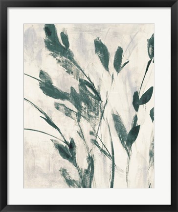 Framed Green Misty Leaves II Print