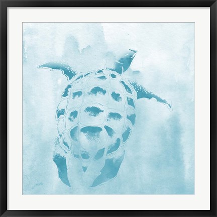 Framed Washed Teal Aquatic Turtle Print