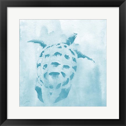 Framed Washed Teal Aquatic Turtle Print
