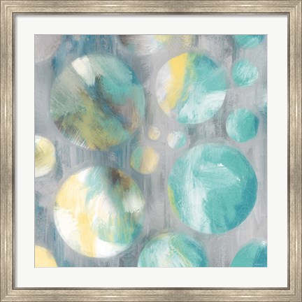 Framed Teal Bubbly Abstract Print