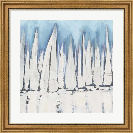 Framed White Sailboat Crowd II Print