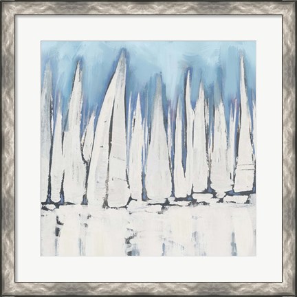 Framed White Sailboat Crowd II Print