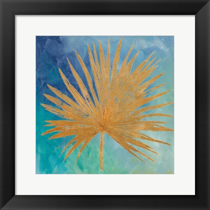 Framed Teal Gold Leaf Palm I Print
