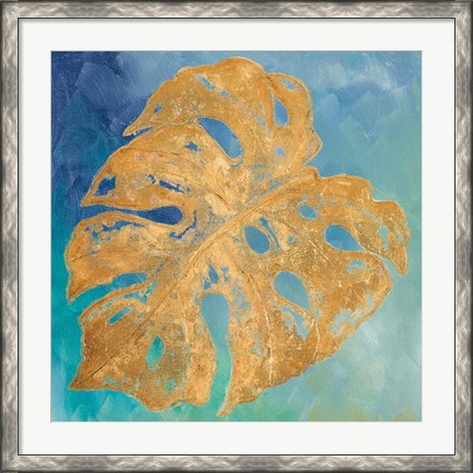 Framed Teal Gold Leaf Palm II Print