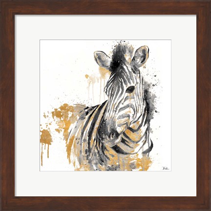 Framed Water Zebra with Gold Print