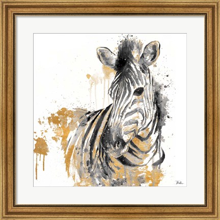 Framed Water Zebra with Gold Print