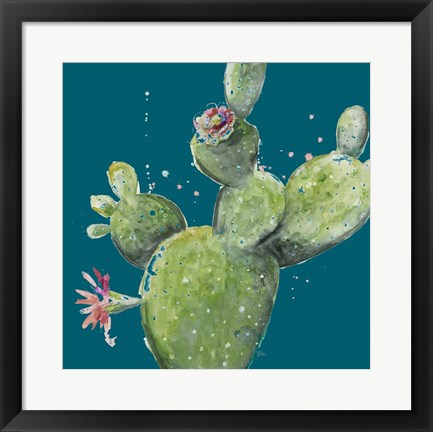 Framed Natural Desert Cactus On Blue I Print