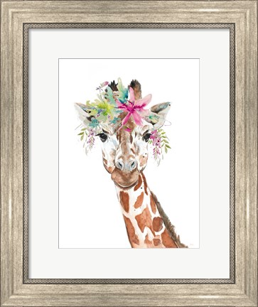 Framed Giraffe With FLoral Crown Print