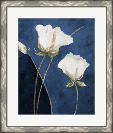 Framed Blooms On Blue Print