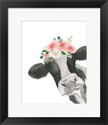 Framed Hello Cow With Flower Crown Print