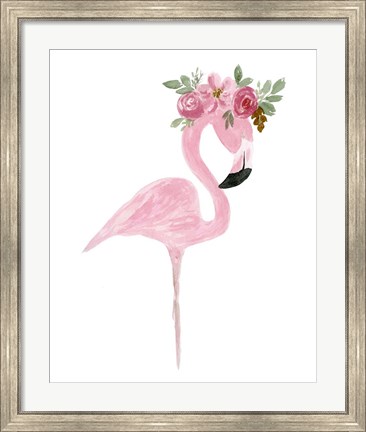 Framed Pink Floral Crown Flamingo Print