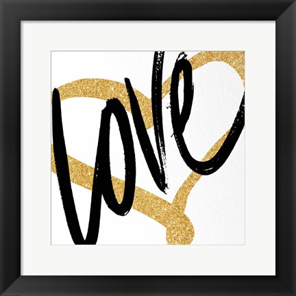 Framed Gold Heart Black Script Love Print