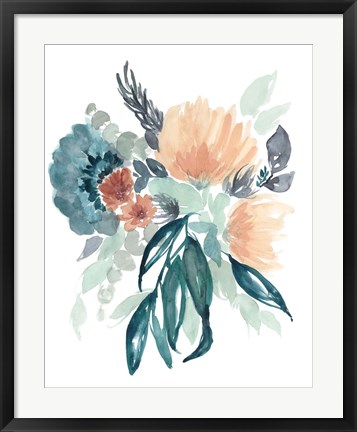 Framed Teal &amp; Peach Bouquet II Print