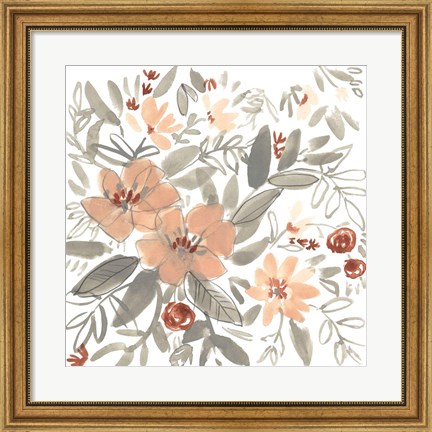 Framed Peach &amp; Rust Blooms I Print