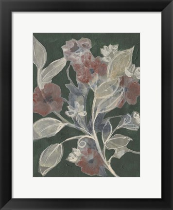 Framed Blooms on Hunter Green II Print