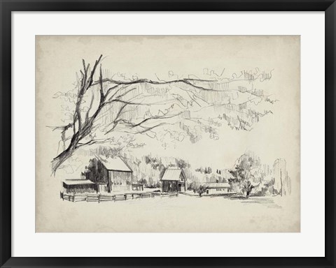 Framed Sketched Barn View I Print